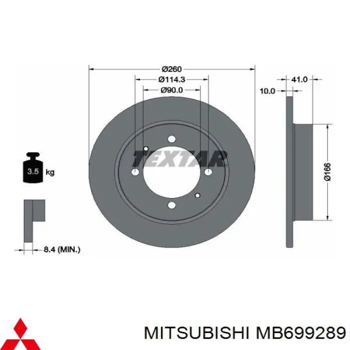 MB699289 Mitsubishi disco de freno trasero