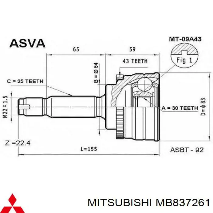 MB837261 Mitsubishi junta homocinética exterior delantera