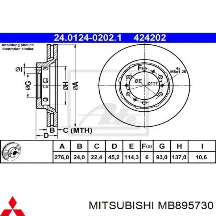 MB895730 Mitsubishi freno de disco delantero