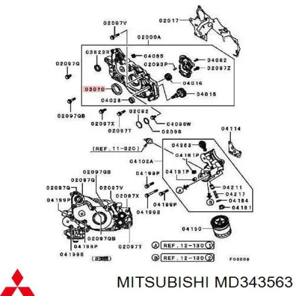 MD343563 Mitsubishi anillo retén, cigüeñal frontal