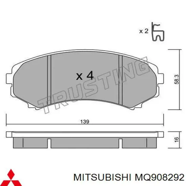 MQ908292 Mitsubishi pastillas de freno delanteras