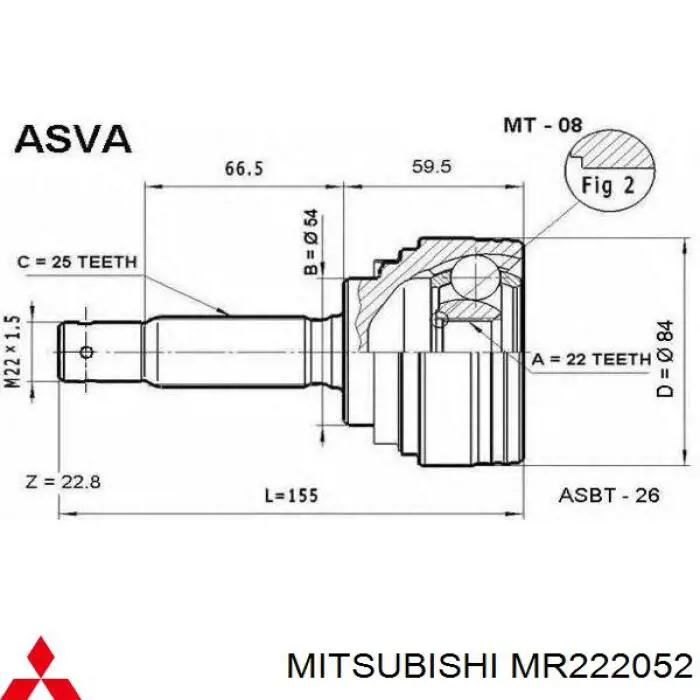 MR222052 Mitsubishi junta homocinética exterior delantera