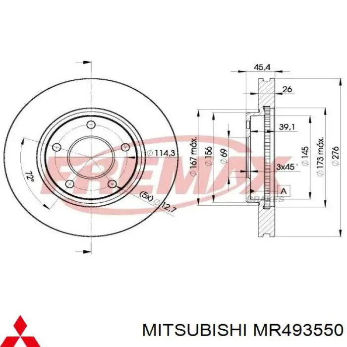 MR493550 Mitsubishi freno de disco delantero