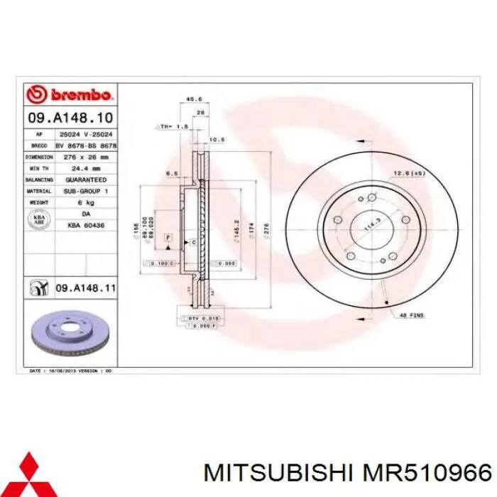 MR510966 Mitsubishi freno de disco delantero