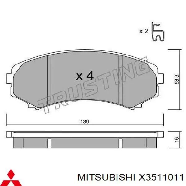 X3511011 Mitsubishi pastillas de freno delanteras