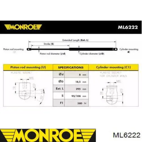 ML6222 Monroe muelle neumático, capó de motor