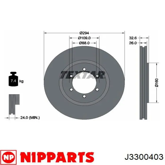 J3300403 Nipparts freno de disco delantero