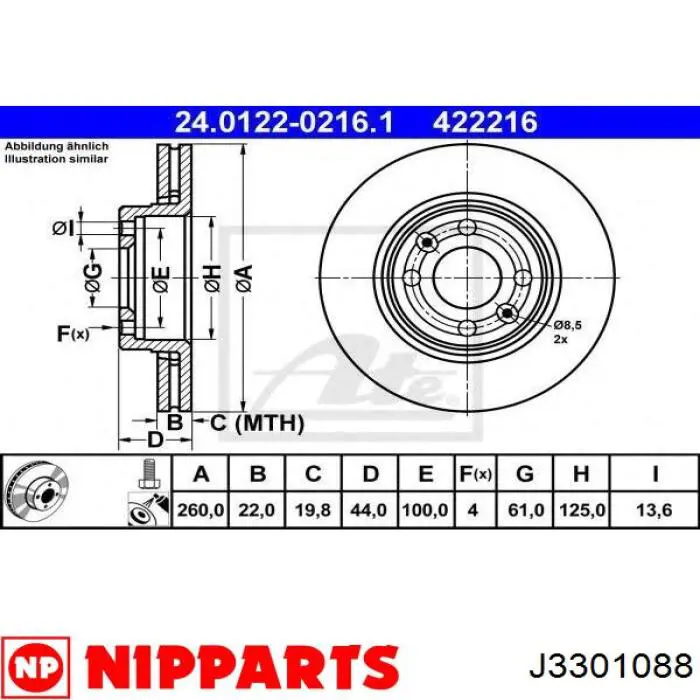 J3301088 Nipparts freno de disco delantero