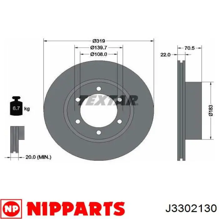 J3302130 Nipparts freno de disco delantero