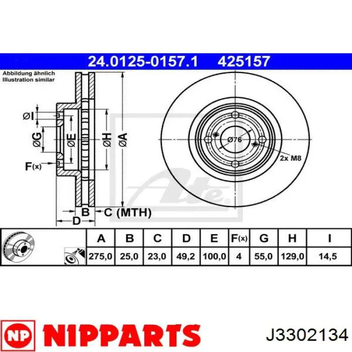 J3302134 Nipparts freno de disco delantero