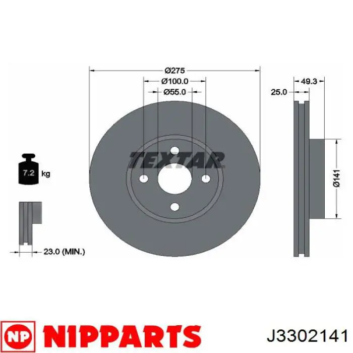 J3302141 Nipparts freno de disco delantero