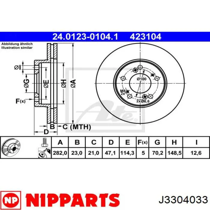 J3304033 Nipparts freno de disco delantero