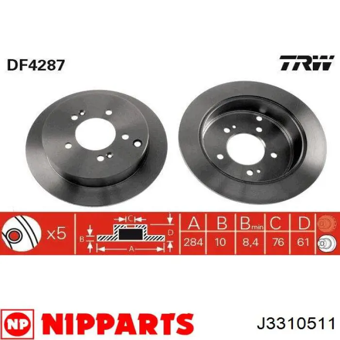 J3310511 Nipparts disco de freno trasero