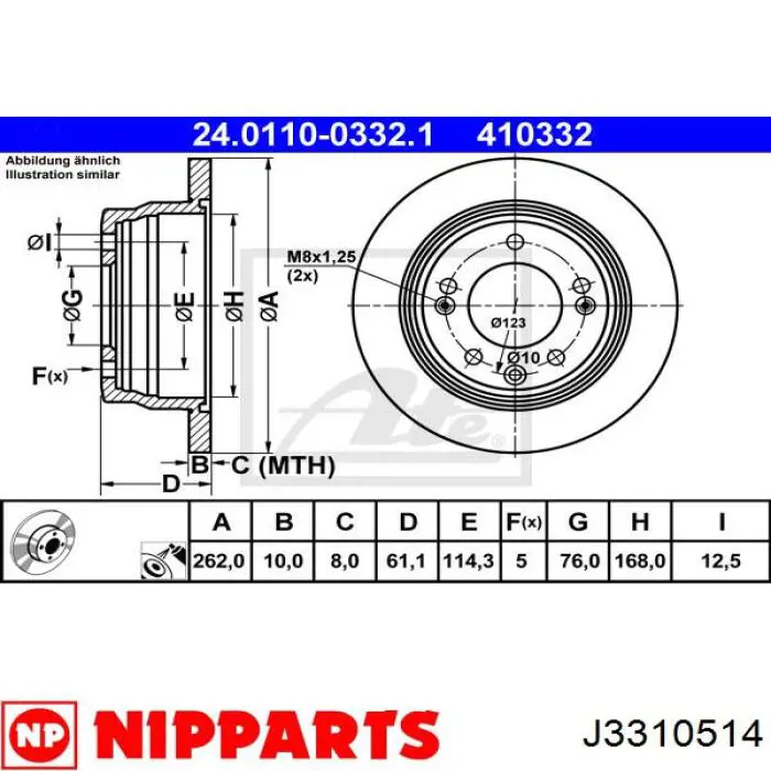 J3310514 Nipparts disco de freno trasero