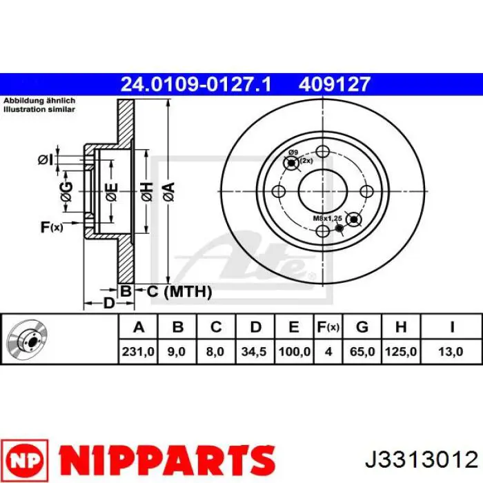 J3313012 Nipparts disco de freno trasero