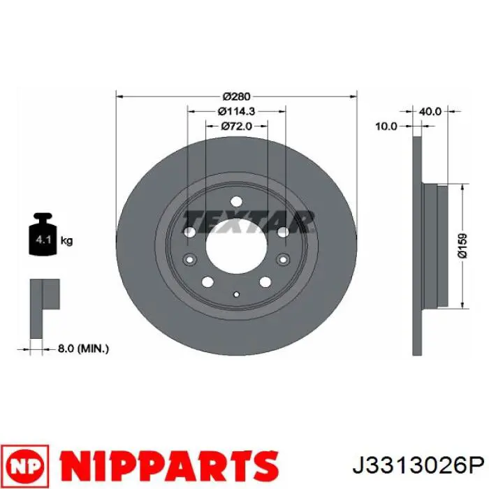 J3313026P Nipparts disco de freno trasero