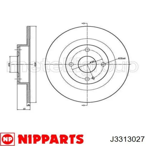 J3313027 Nipparts disco de freno trasero