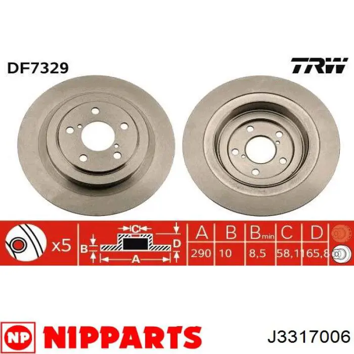 J3317006 Nipparts disco de freno trasero