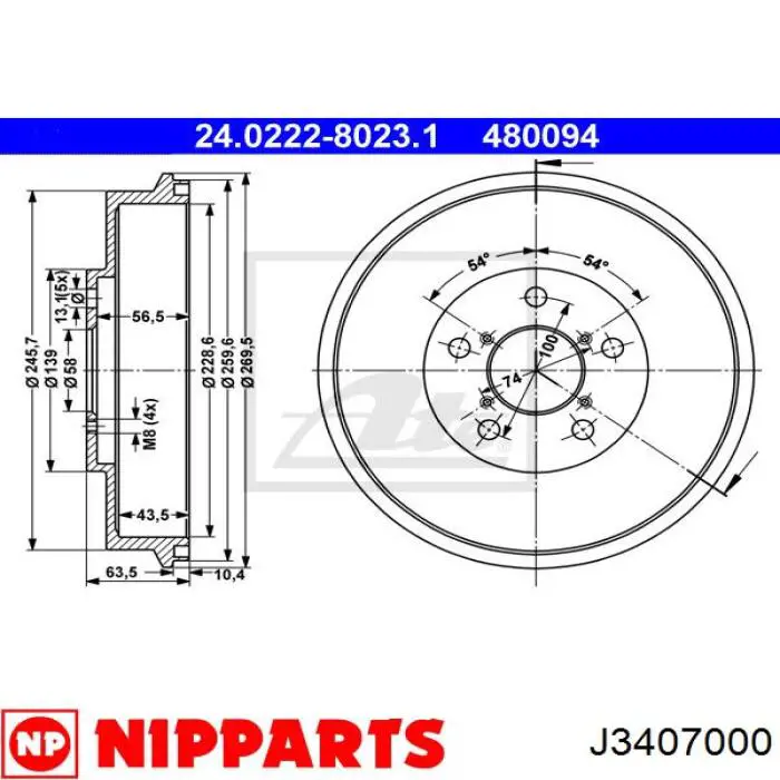 J3407000 Nipparts freno de tambor trasero