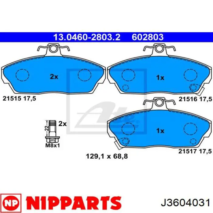 J3604031 Nipparts pastillas de freno delanteras