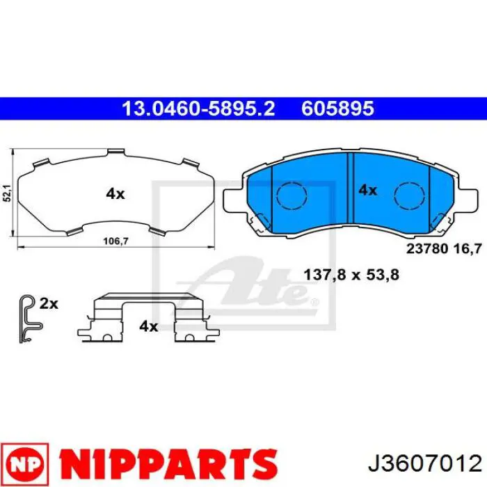 J3607012 Nipparts pastillas de freno delanteras