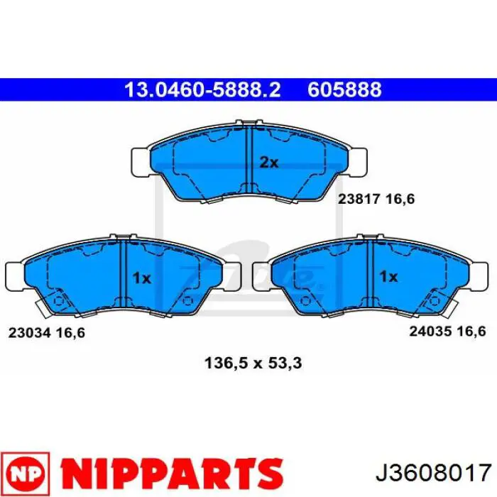 J3608017 Nipparts pastillas de freno delanteras