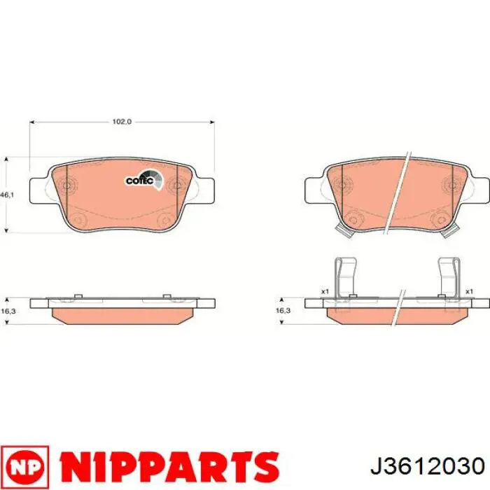 J3612030 Nipparts pastillas de freno traseras