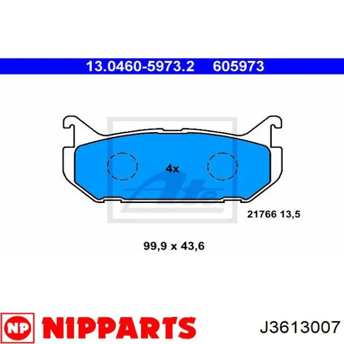 J3613007 Nipparts pastillas de freno traseras