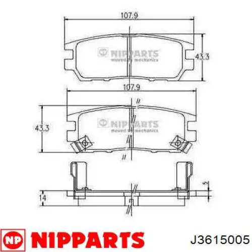 J3615005 Nipparts pastillas de freno traseras