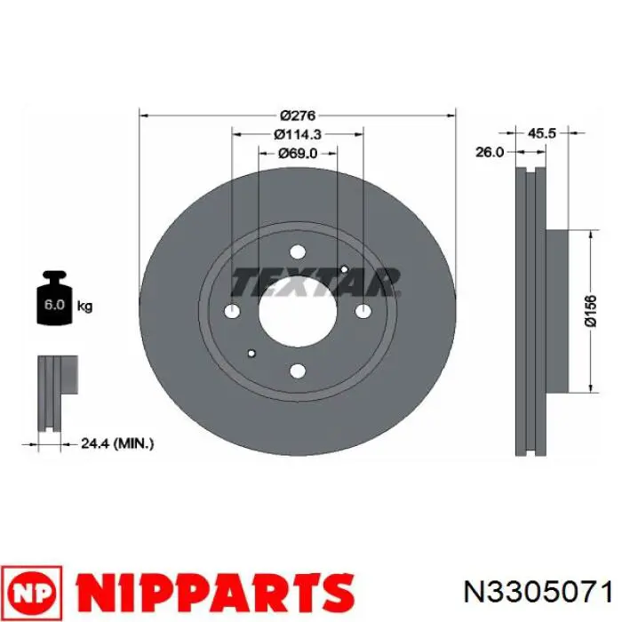 N3305071 Nipparts freno de disco delantero