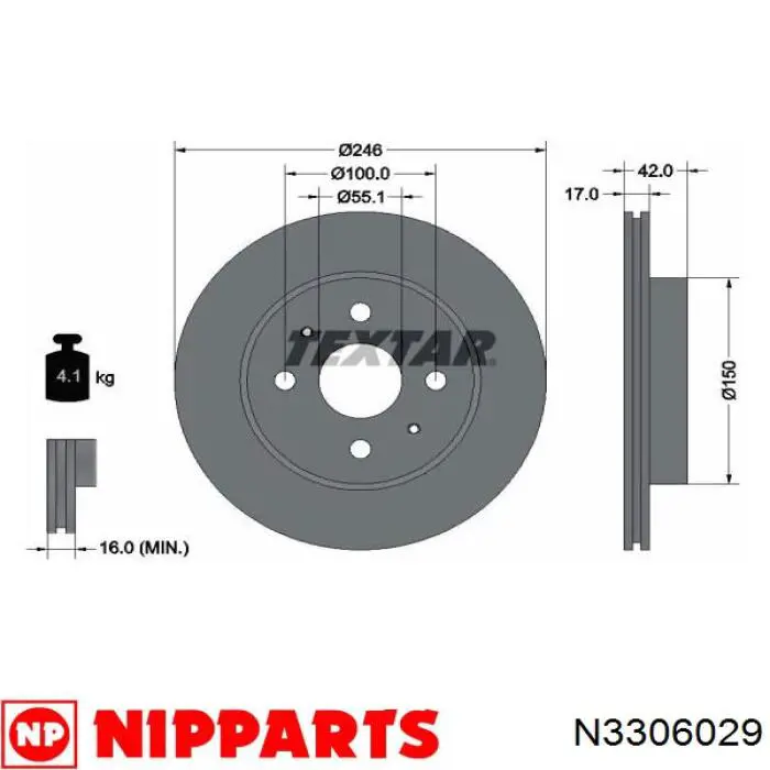 N3306029 Nipparts freno de disco delantero