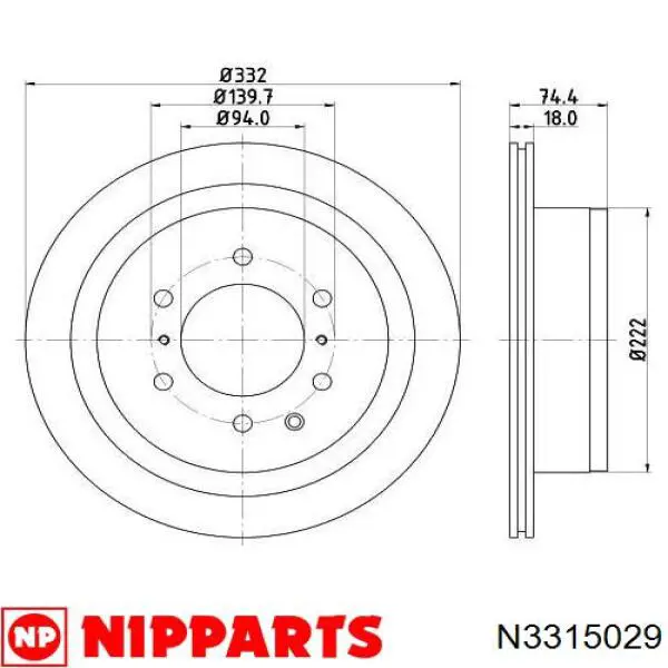 N3315029 Nipparts disco de freno trasero