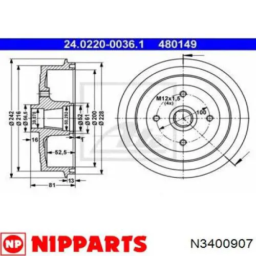 N3400907 Nipparts freno de tambor trasero