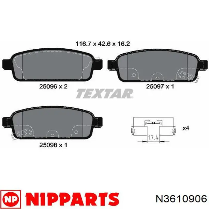 N3610906 Nipparts pastillas de freno traseras