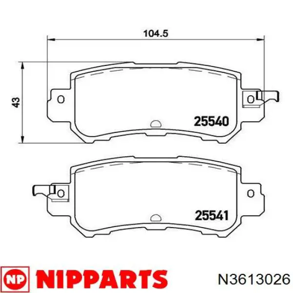 N3613026 Nipparts pastillas de freno traseras