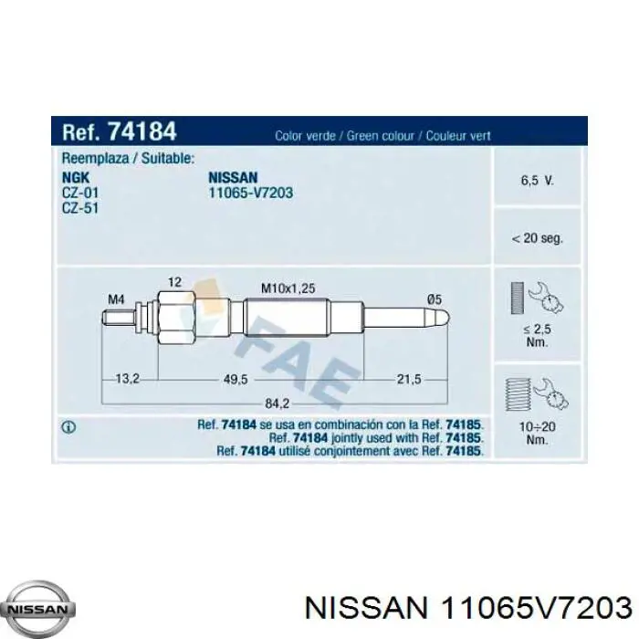 11065V7203 Nissan bujía de incandescencia