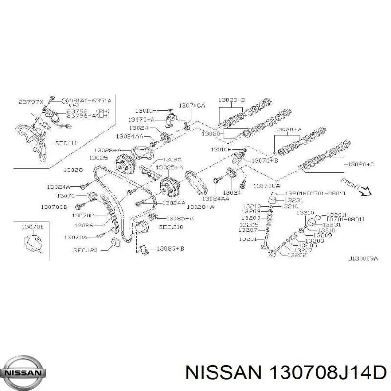 130708J14D Nissan tensor de cadena de distribución, árbol de levas, izquierdo