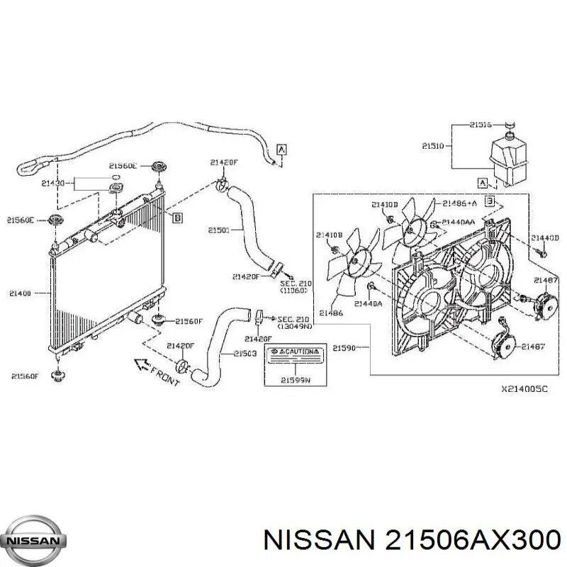 21506AX300 Nissan soporte de montaje, radiador, superior