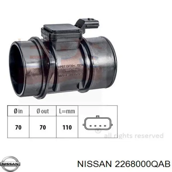 2268000QAB Nissan sensor de flujo de aire/medidor de flujo (flujo de aire masibo)