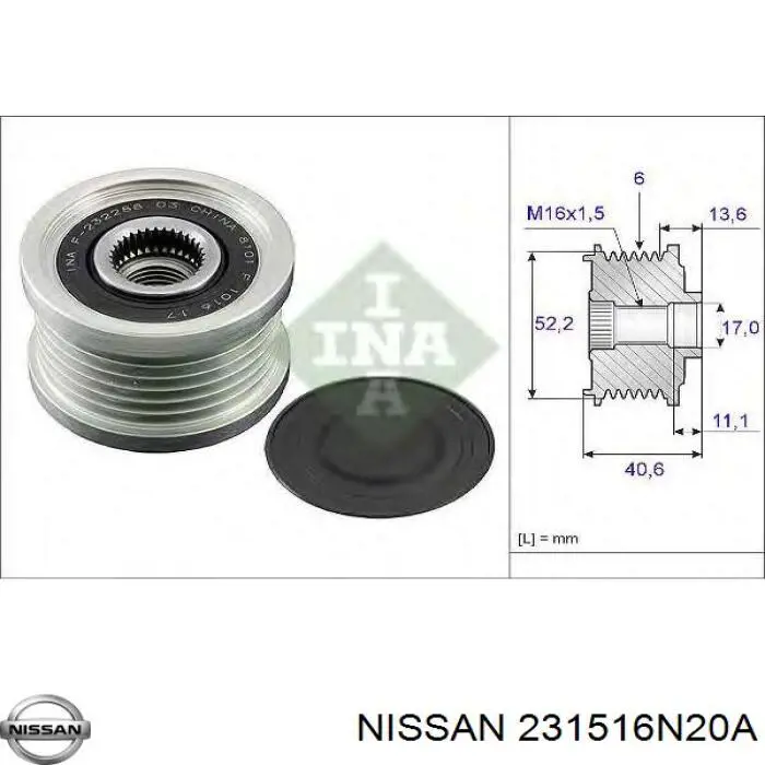 231516N20A Nissan poleas juego de piezas