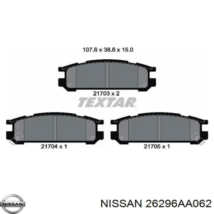 26296AA062 Nissan pastillas de freno traseras