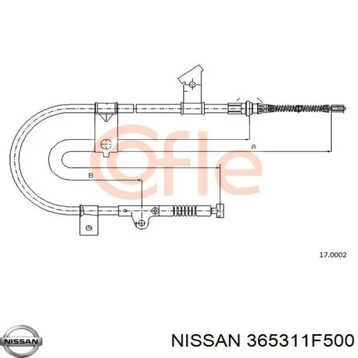 365311F500 Nissan cable de freno de mano trasero izquierdo