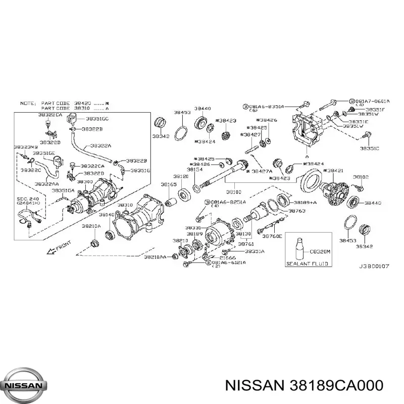 38189CA000 Nissan anillo retén, diferencial eje trasero