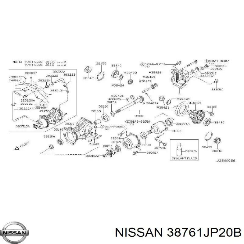  Anillo retén, Diferencial trasero para Infiniti QX50 J55X