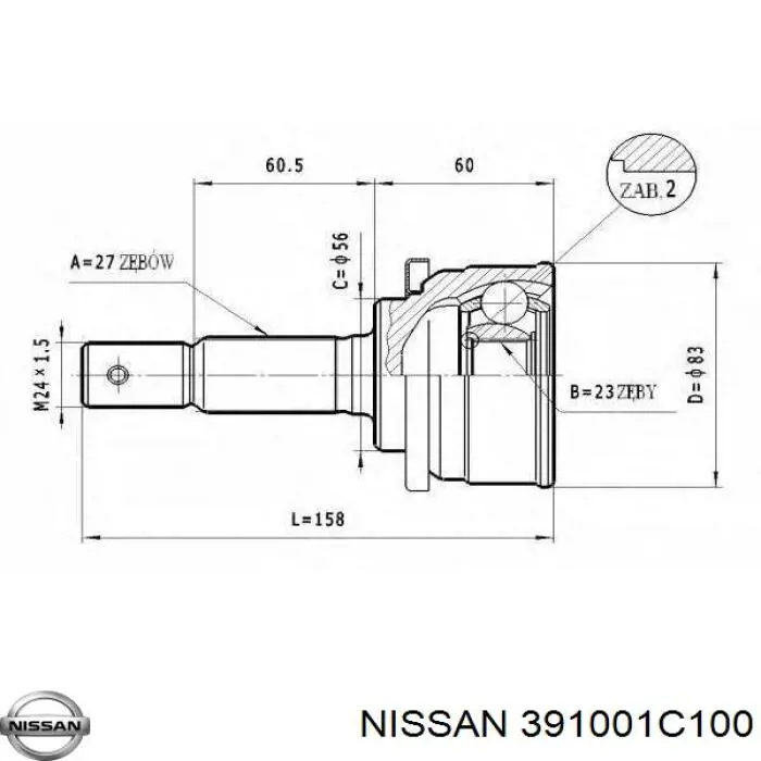 391001C100 Nissan junta homocinética exterior delantera