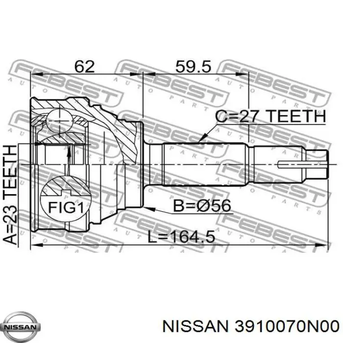 3910070N00 Nissan árbol de transmisión delantero derecho