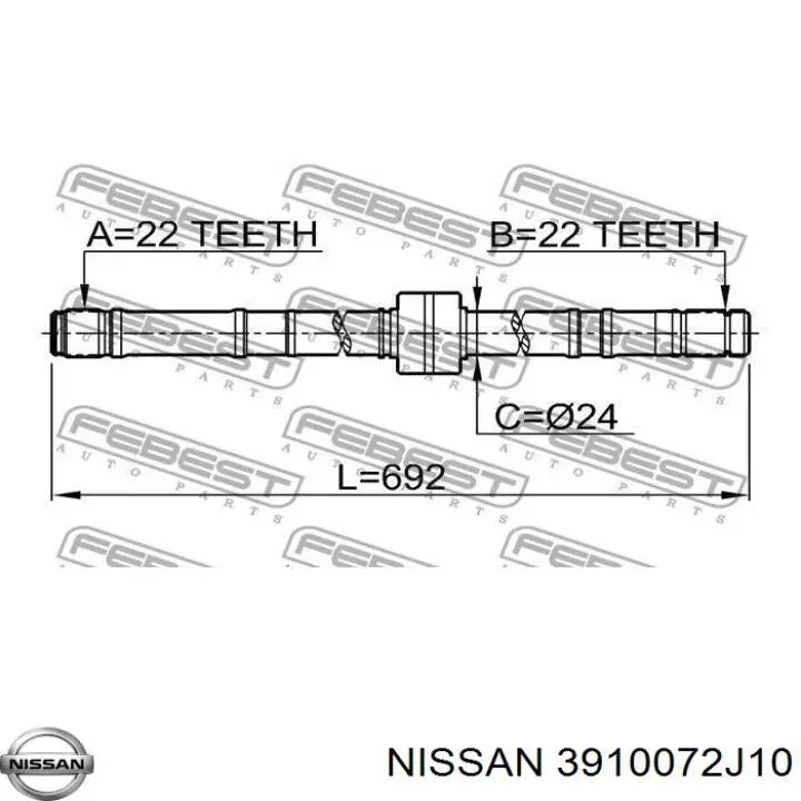 3910072J10 Nissan árbol de transmisión delantero derecho