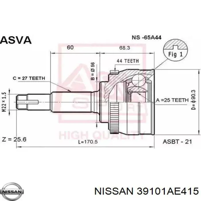 39101AE415 Nissan junta homocinética exterior delantera