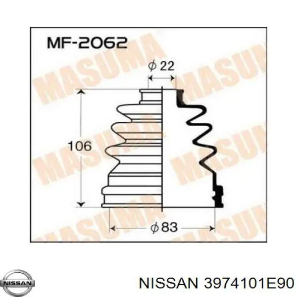 3974101E90 Nissan fuelle, árbol de transmisión delantero interior