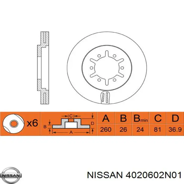 4020602N01 Nissan freno de disco delantero